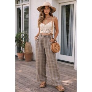 Madewell Plaid Wide Leg Trouser Pants Size 12 Boho Chic Bohemian Modern Classic